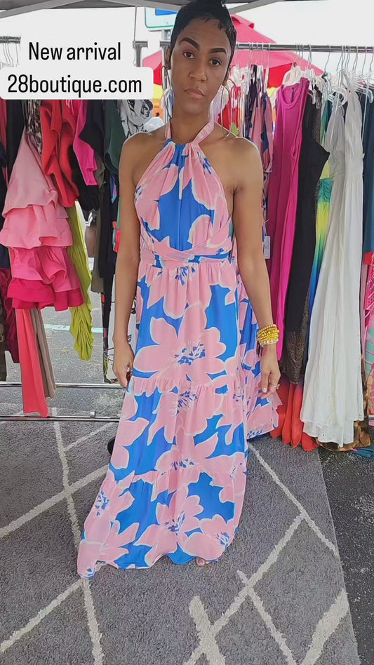 Pink and Blue Backless Maxi